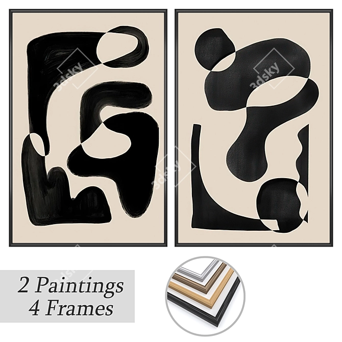 2-Piece Paintings Set with Frame Options 3D model image 1