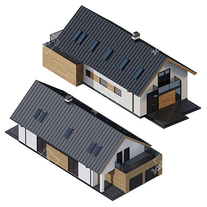 Modern Two-Story Cottage with Click Seam Roofing & Skylights 3D model image 2