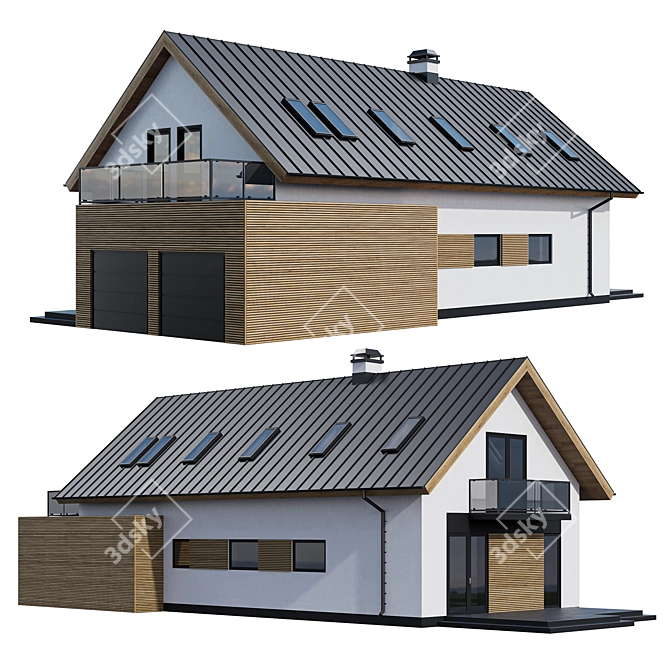 Modern Two-Story Cottage with Click Seam Roofing & Skylights 3D model image 4