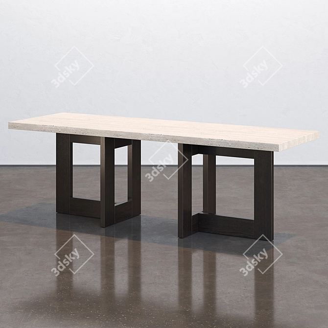  Traver Console: Stylish Black Frame, Travertine Top 3D model image 3