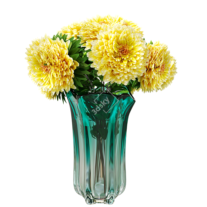 Vibrant Asters Bouquet in Vagabond Vase 3D model image 4