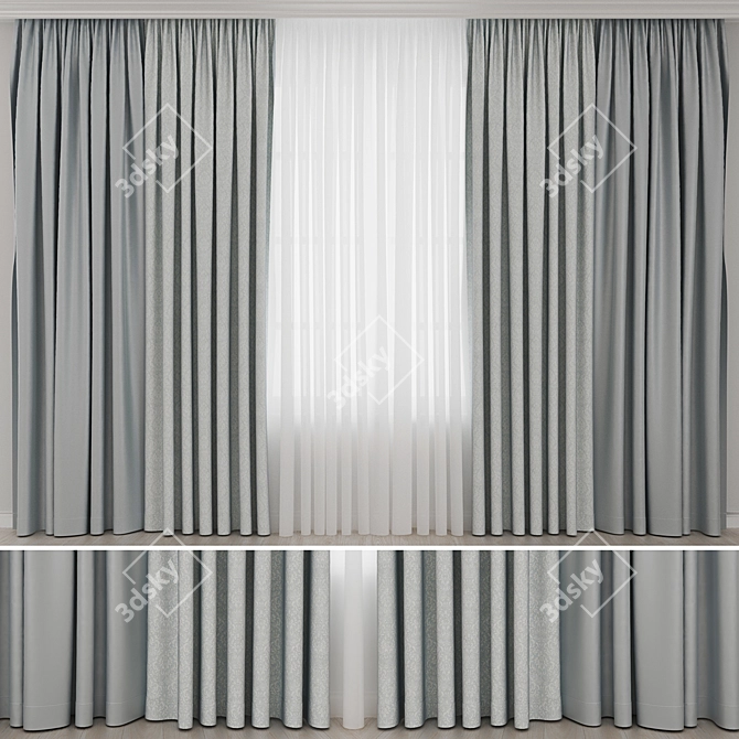 Jacquard and Satin Curtains Set 3D model image 1