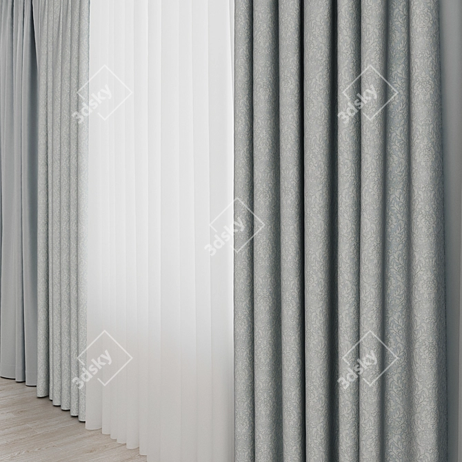 Jacquard and Satin Curtains Set 3D model image 3