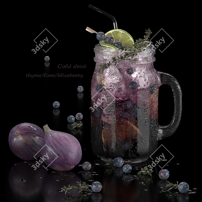 Refreshing Thyme Lime Blueberry Cold Drinks 3D model image 7