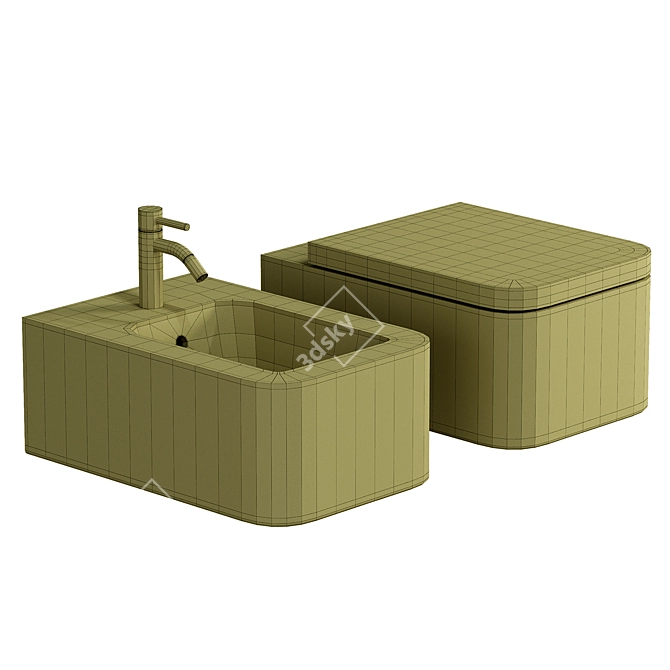 Contemporary Square Ceramic Wall Mount Toilet 3D model image 2