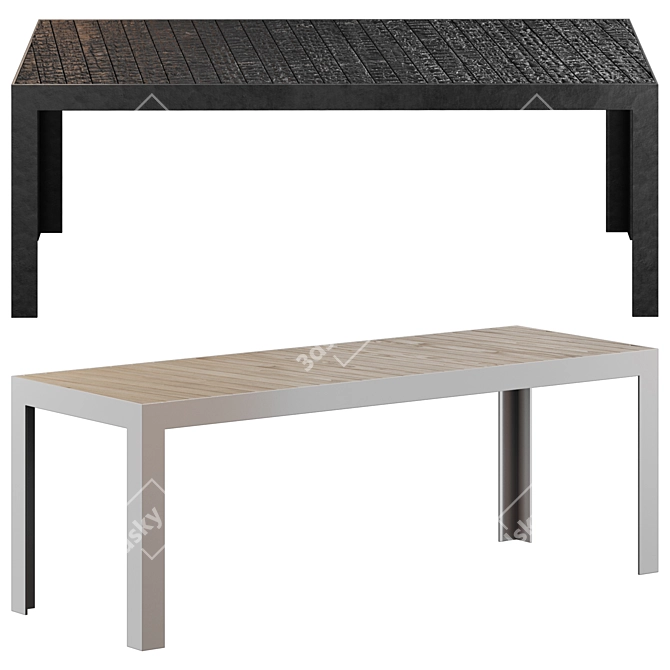 Charred Wood and Metal Loft Bench 3D model image 1