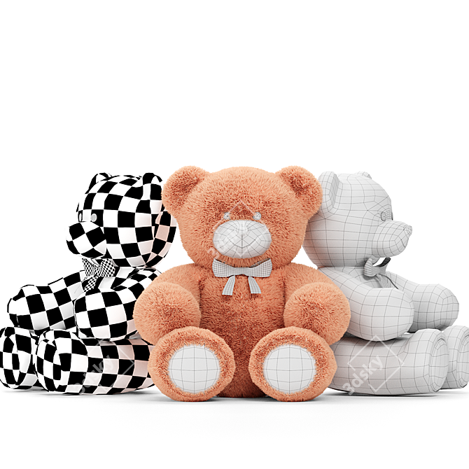Beige Teddy Bear with Red Ribbon - Soft Plush Toy 3D model image 3