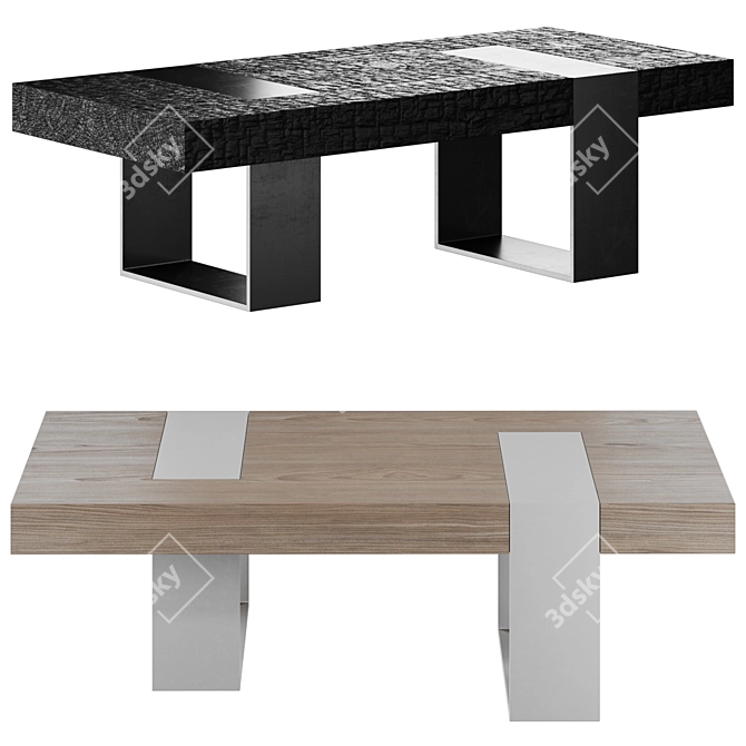 Charred Pine Coffee Table with Metal Base 3D model image 1