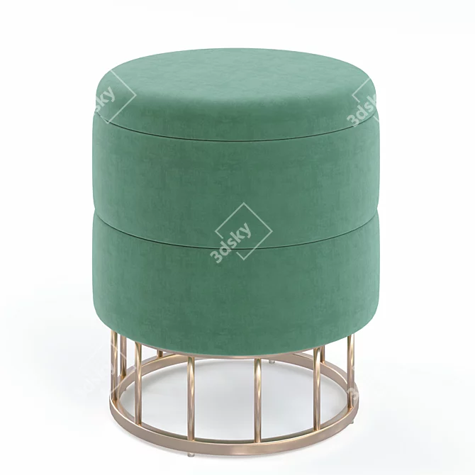 Minty Green/Gold Pouf: Stylish and Compact 3D model image 2