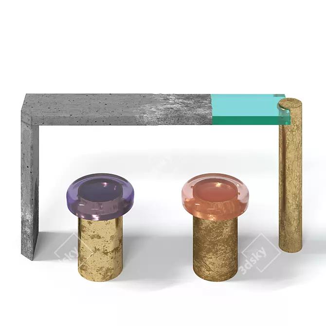 Translucent Golia Console & Jade Stool Set 3D model image 1