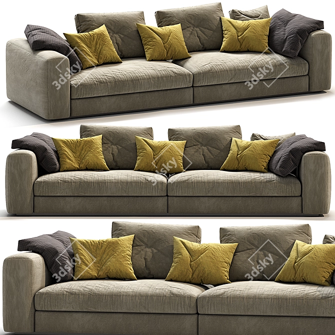 Cozy 3-Seater Fabric Sofa 3D model image 1