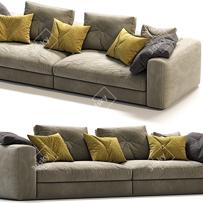 Cozy 3-Seater Fabric Sofa 3D model image 3