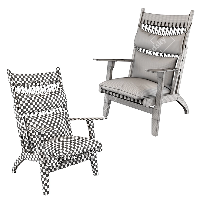 Stylish Fabric Wood Lounge Chair 3D model image 6