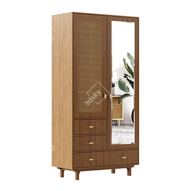 Handcrafted Rattan Cupboard" Exquisite Rattan Storage Cabinet 3D model image 1