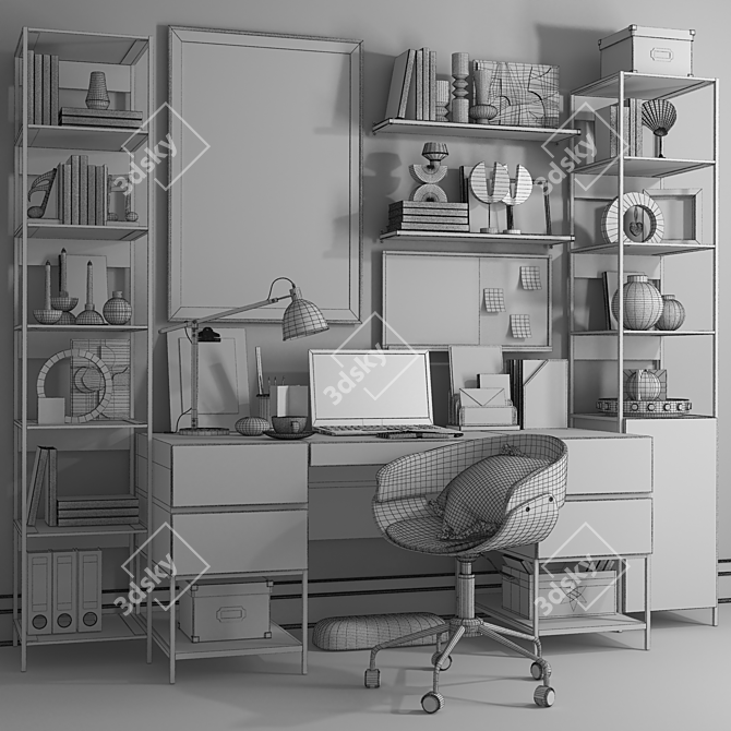 Industrial Office Set Furniture 3D model image 4