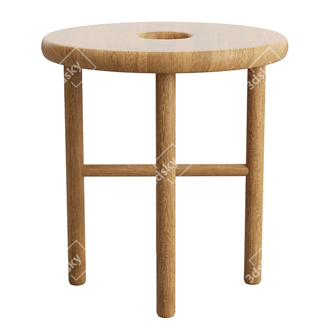 Solid Oak Round Stool 3D model image 2