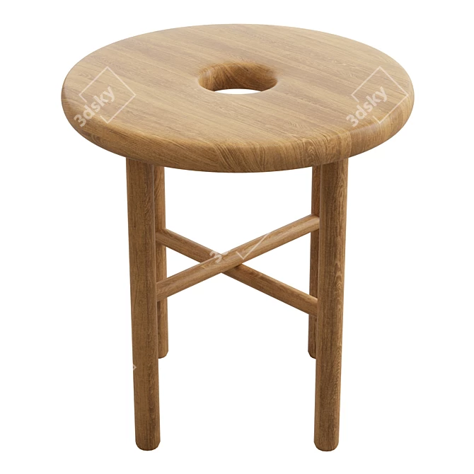 Solid Oak Round Stool 3D model image 3