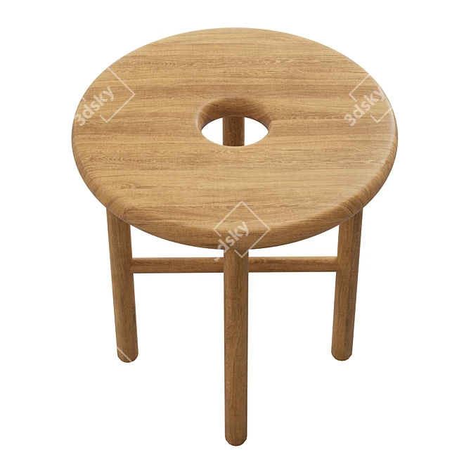 Solid Oak Round Stool 3D model image 4