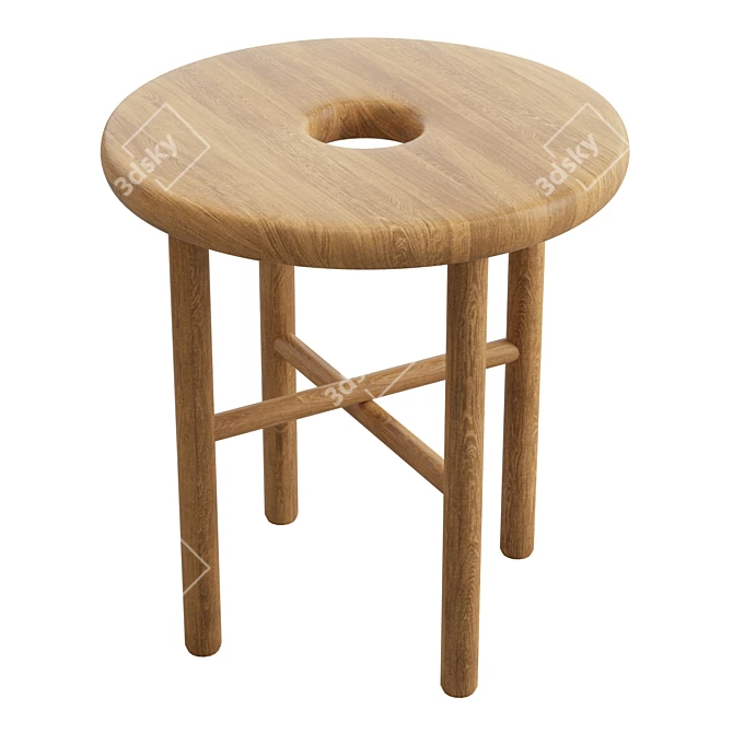 Solid Oak Round Stool 3D model image 5