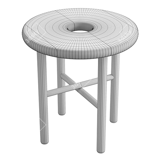 Solid Oak Round Stool 3D model image 6