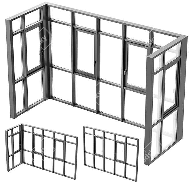 Panoramic Balcony Glazing 3D model image 1