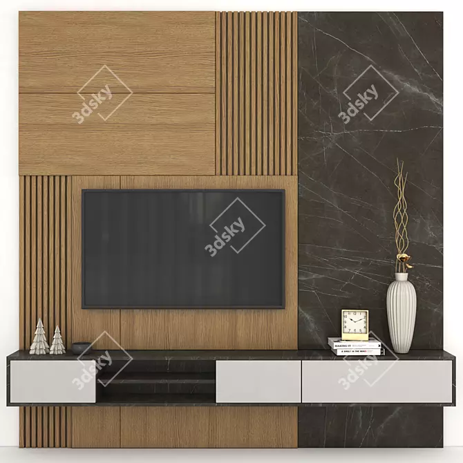 Modern TV Wall Set with 50" TV 3D model image 1