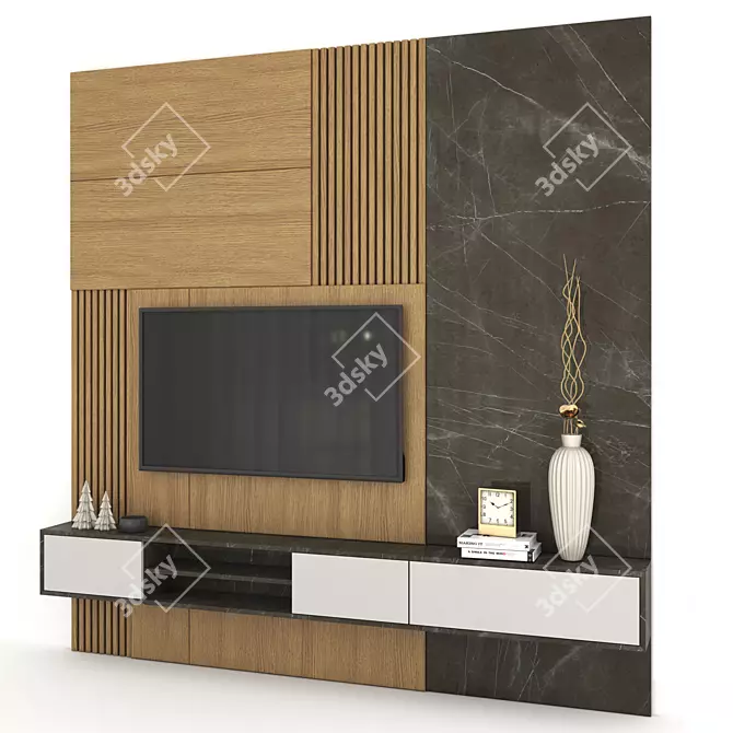 Modern TV Wall Set with 50" TV 3D model image 2