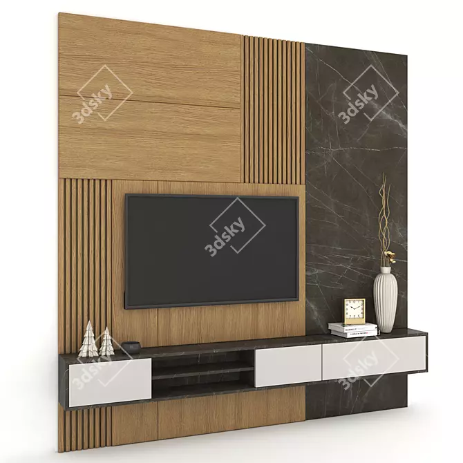 Modern TV Wall Set with 50" TV 3D model image 3