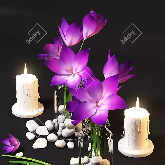 Crocuses in Glass Bottle 3D model image 3