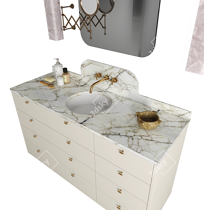 Modern Bathroom Set with Lighting 3D model image 2