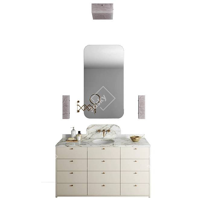 Modern Bathroom Set with Lighting 3D model image 3