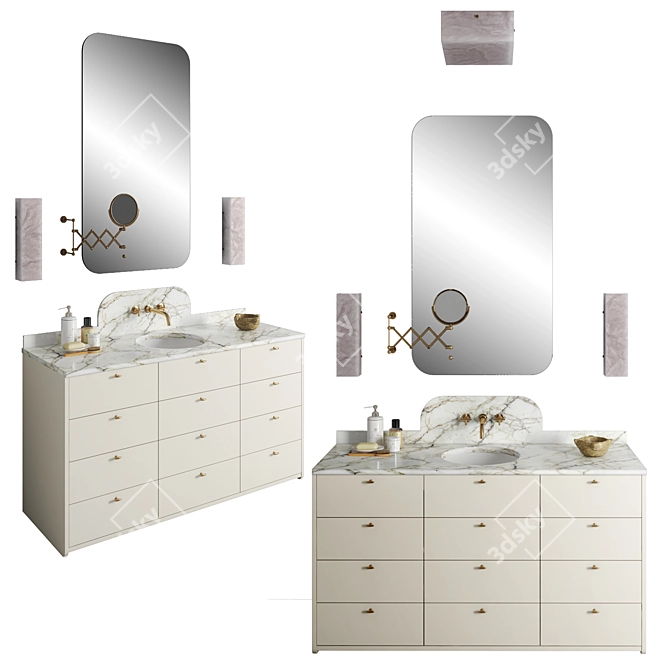 Modern Bathroom Set with Lighting 3D model image 5