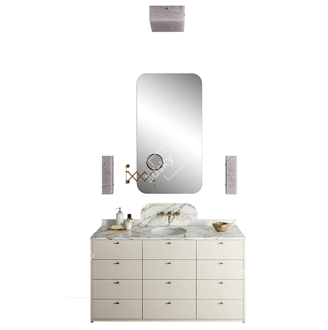 Modern Bathroom Set with Lighting 3D model image 7