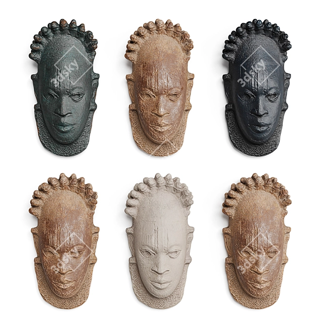 African Mask Wall Mount Sculpture 3D model image 1