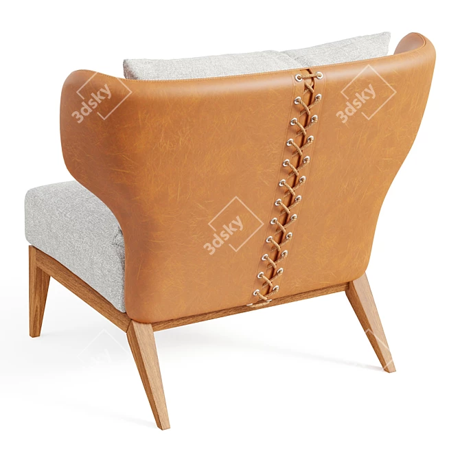 Teak & Leather Lounge Chair 3D model image 3