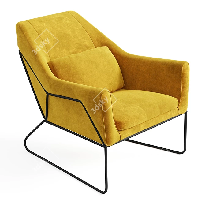 Mustard Velvet Metal Framed Armchair 3D model image 1