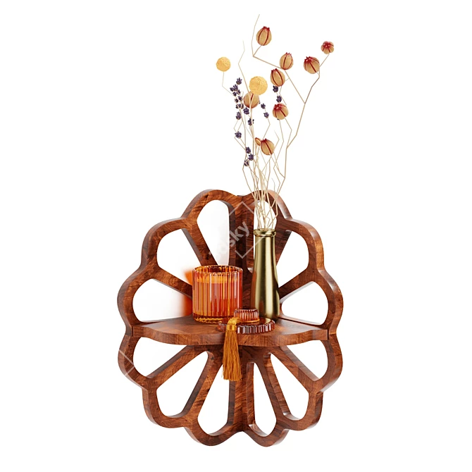 Blooming Acacia Wood Wall Shelf 3D model image 1