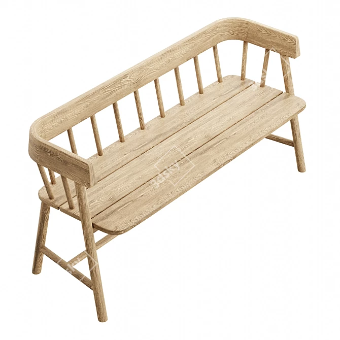 Reclaimed Teak Spindle Bench 3D model image 3