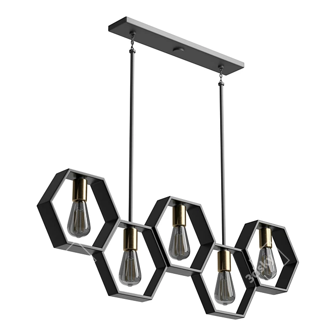 Geometric Black and Gold Chandelier 3D model image 5