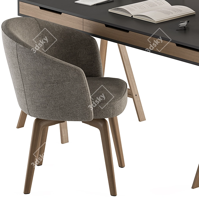 Black Wood Office Table - Furniture 3D model image 4