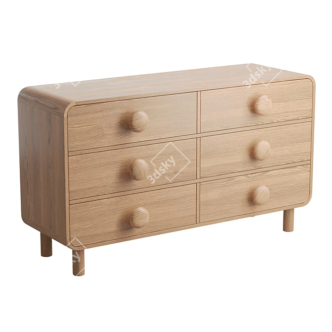 Tabitha Retro Six-Drawer Wood Dresser 3D model image 1