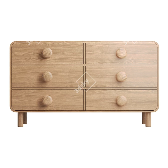 Tabitha Retro Six-Drawer Wood Dresser 3D model image 2