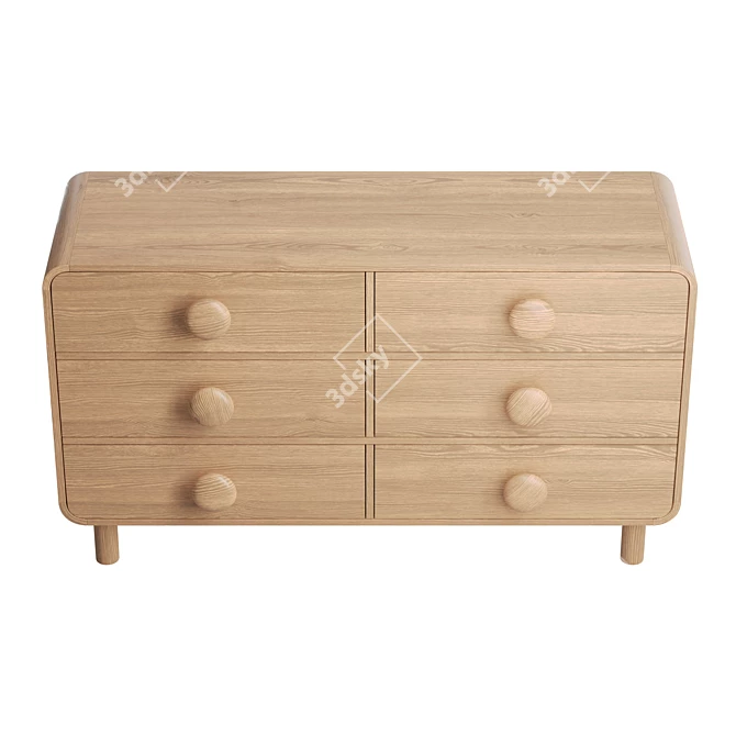 Tabitha Retro Six-Drawer Wood Dresser 3D model image 3