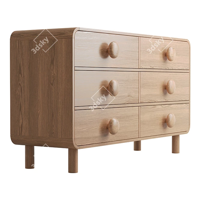 Tabitha Retro Six-Drawer Wood Dresser 3D model image 4