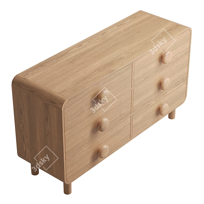 Tabitha Retro Six-Drawer Wood Dresser 3D model image 5