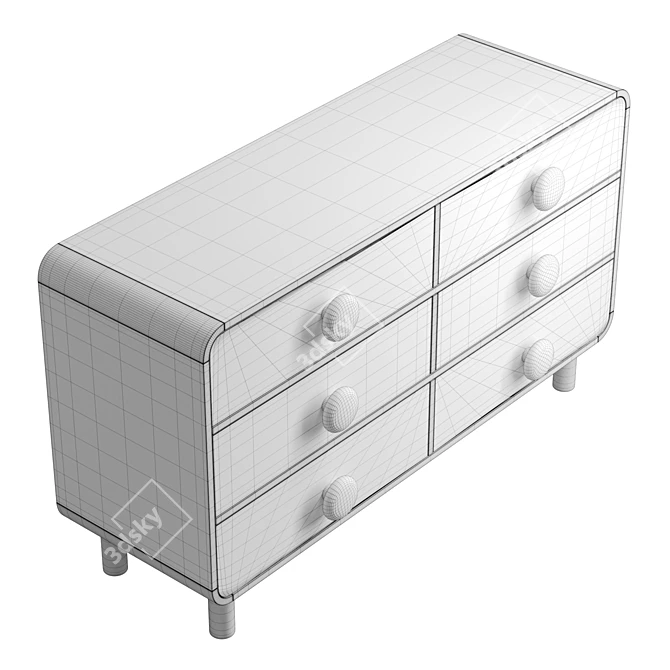 Tabitha Retro Six-Drawer Wood Dresser 3D model image 6