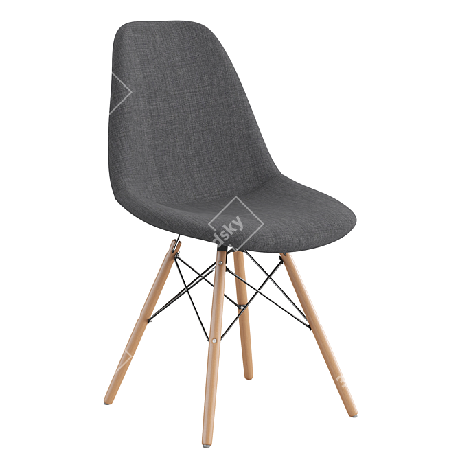 Modern Fabric Chair with Wooden Legs 3D model image 2