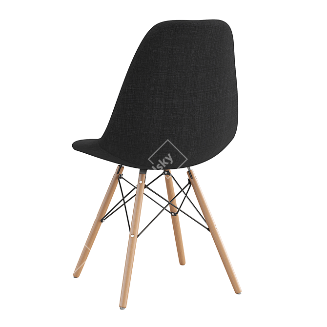 Modern Fabric Chair with Wooden Legs 3D model image 3