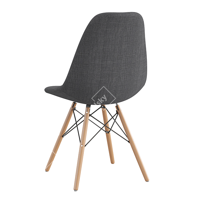 Modern Fabric Chair with Wooden Legs 3D model image 4