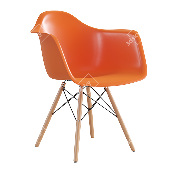 Modern Plastic Chair with Wooden Legs 3D model image 1